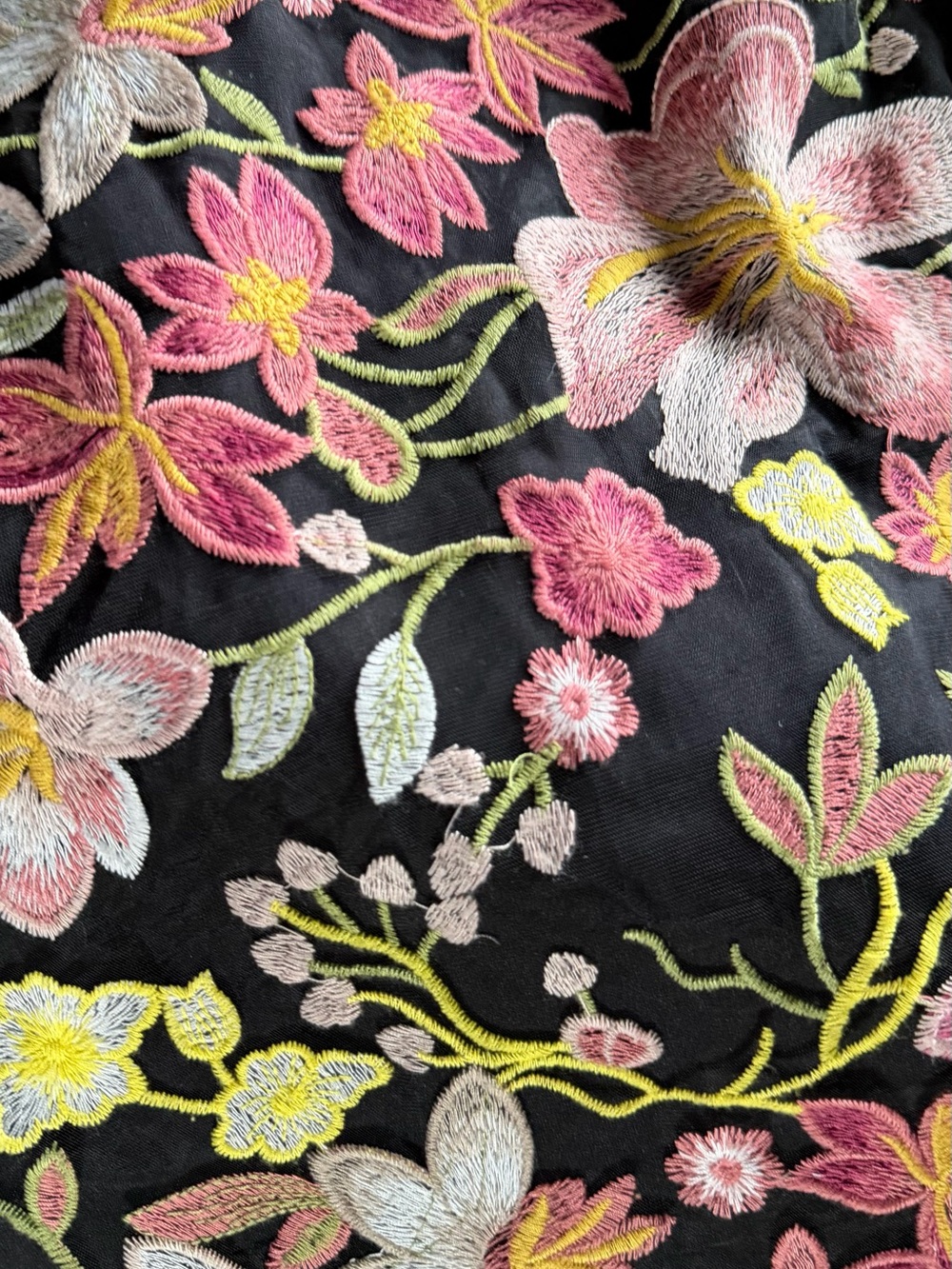 Sam Edelman Black Midi Dress with Pink, Yellow & Green Floral Embroidery - Picture 9 of 10